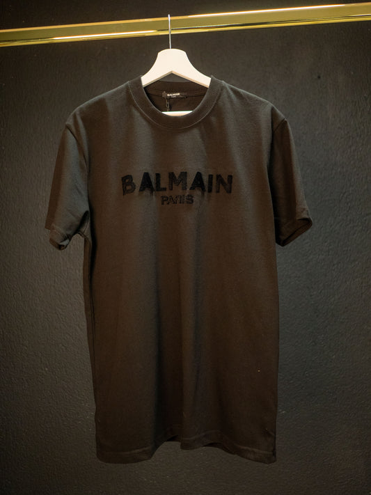 Тениска Balmain, черна с кадифено лого